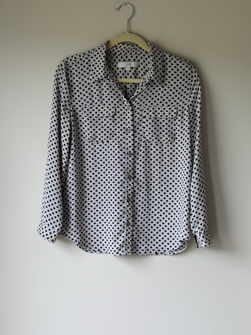 LOFT Black & White Polka Dot Collared Blouse